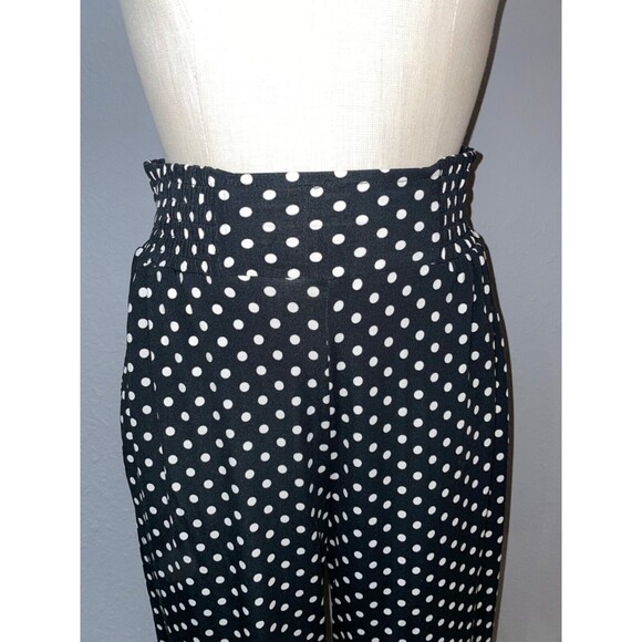 Calessa Women's Polka Dot Wide Leg Pull On Stretch Knit Pants size S Smocked - Picture 2 of 10
